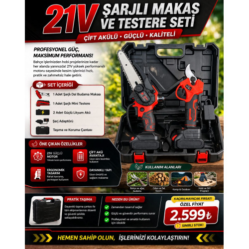 HAWDİ Şarjlı Budama Makas+Testere Seti